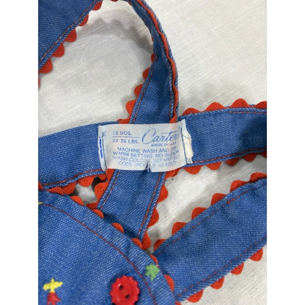 Vintage Carters Baby Girl Floral Embroidered Overalls Size 18 Months